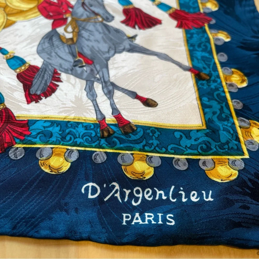 RARE D’Argenlieu Paris Equestrian 100% Silk Scarf Sq 34x34 English Countryside